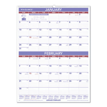 AT-A-GLANCE® Two-month Wall Calendar, 22 X 29, White-blue-red Sheets, 12-month (jan To Dec): 2022 freeshipping - TVN Wholesale